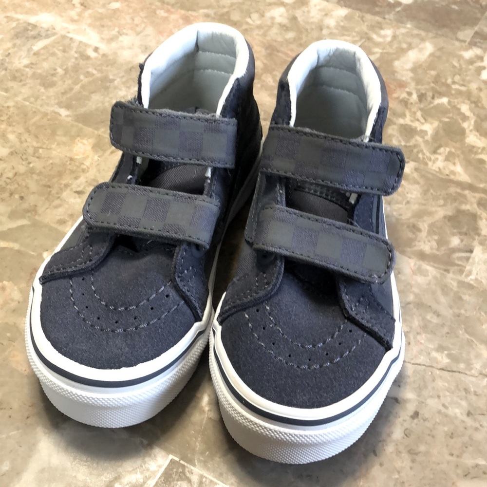 Greyish blue checkered vans
